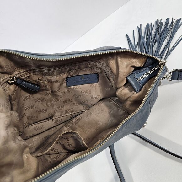 Michael Kors Megan Blue Leather Crossbody Bag with Chain Strap & Tassel Accent - Picture 4 of 12